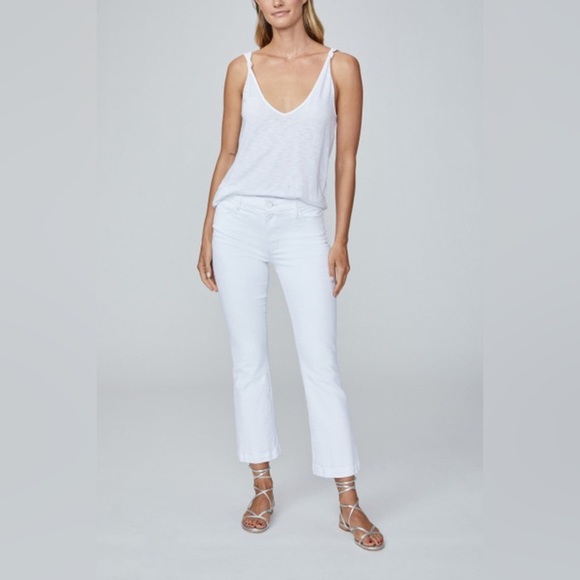 Paige Colette Crop Flare Jean in Crisp White - Picture 1 of 7